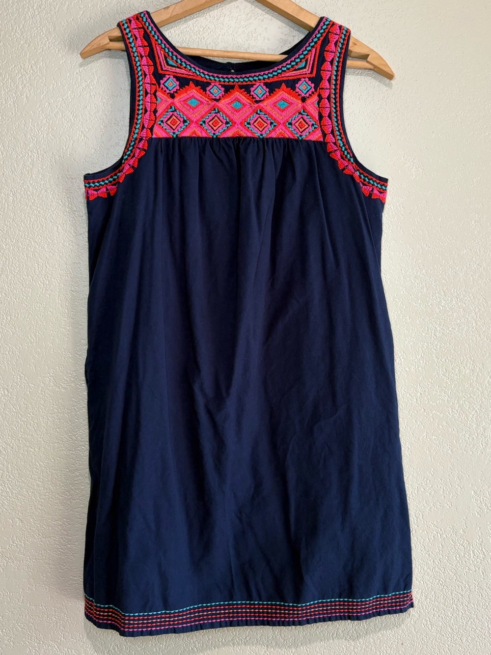 C&C California Navy Shift Dress with Neon Pink Embroidery